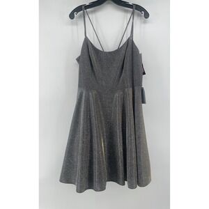 Xscape Dress‎ Glitter Gold Silver Black Women's 12 Fit Strappy Cocktail NEW $198